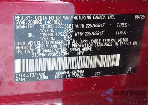 2025 Toyota Rav4 Xle из США, поврежденный, VIN 2T3P1RFV2SW557364